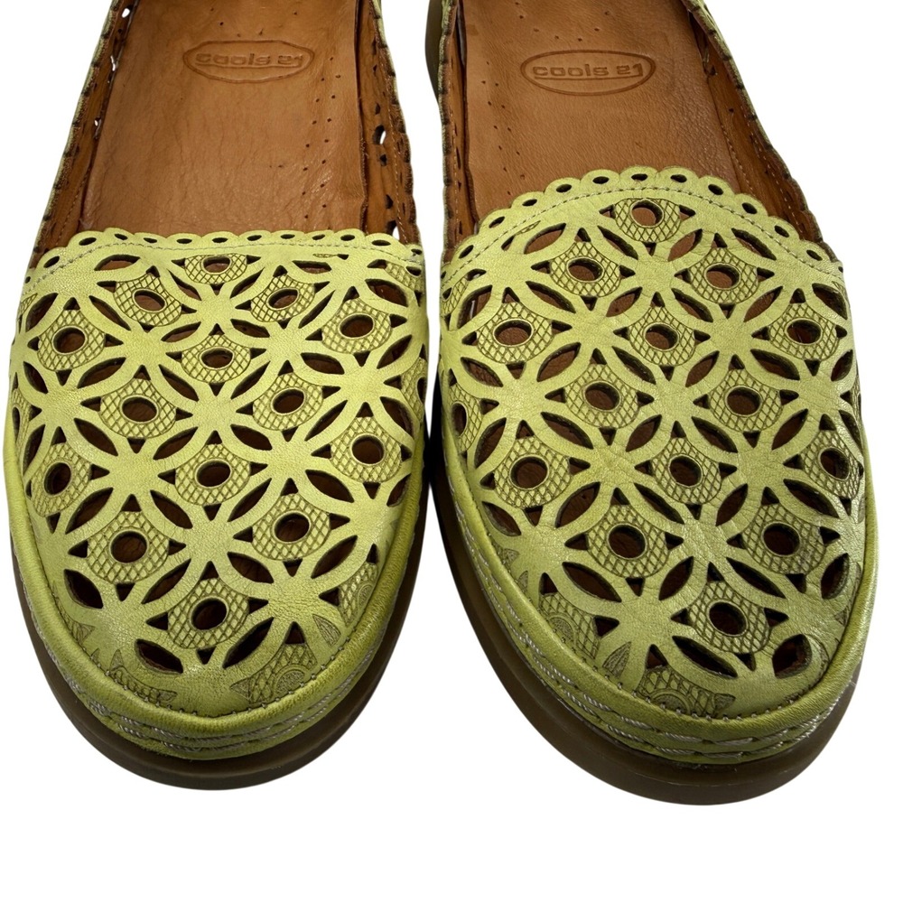 Women’s Laser-Cut Green Slip-On Flats - Picture 4 of 9